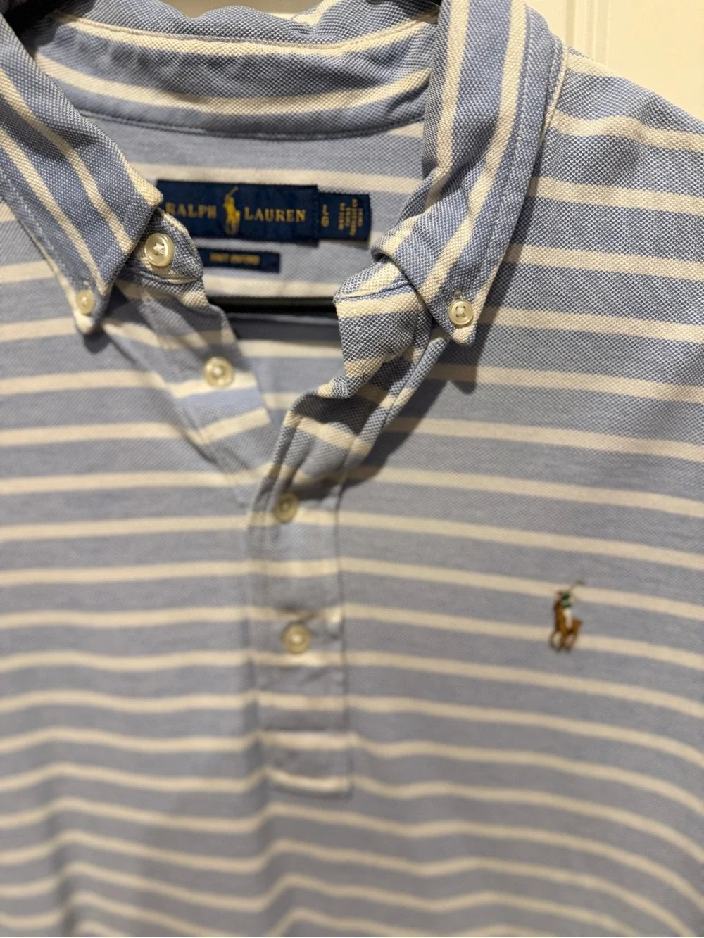 Ralph Lauren Men's Blue and White Striped Polo Shirt